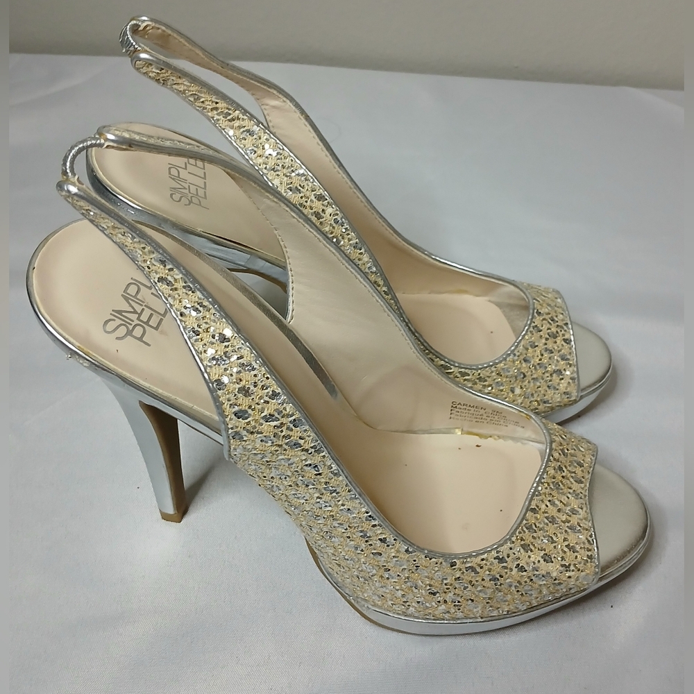 Cream and silver sequence high heels size-9